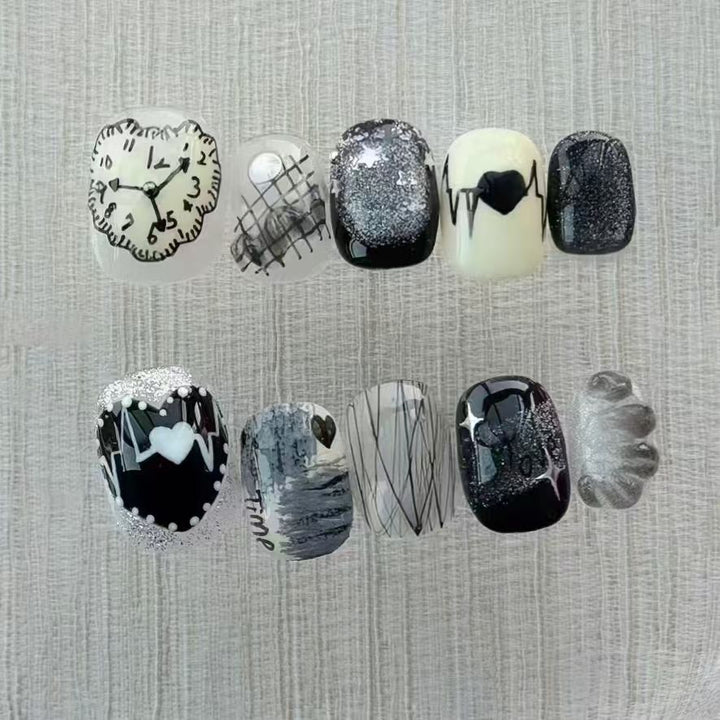 Künstlerisches katzenmotiviertes Press-On-Nagelkunstset Karnz