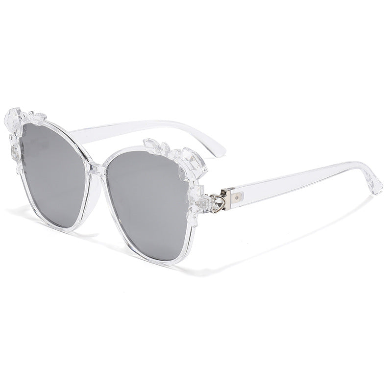 Glamouröse Cat-Eye-Sonnenbrille mit Kristallverzierungen Karnz