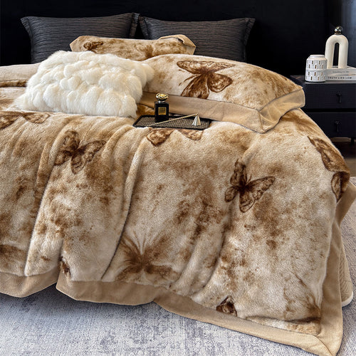 Plüsch-Effekt-Fleece Wendebettwäsche Set mit geprägten Schmetterlingsakzenten und Mikrofaser-Rückseite