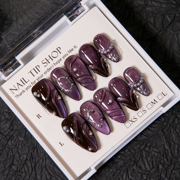 Elegantes Press-On Nagelkunst-Set mit Perlen-Akzenten