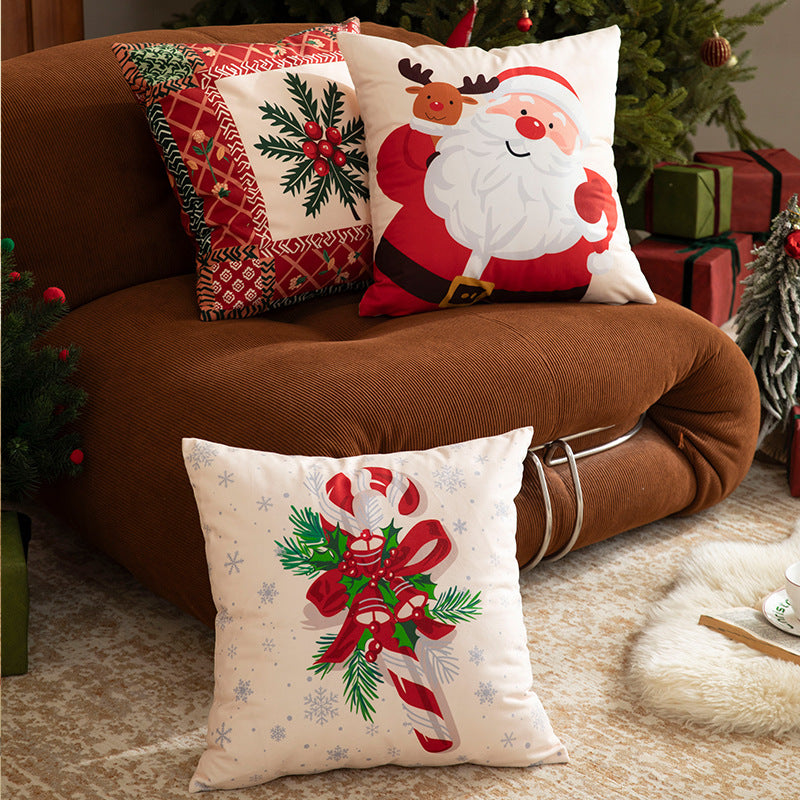 Weihnachtliches quadratisches Dekokissen mit Patchwork-Print und weichem Microfaserbezug