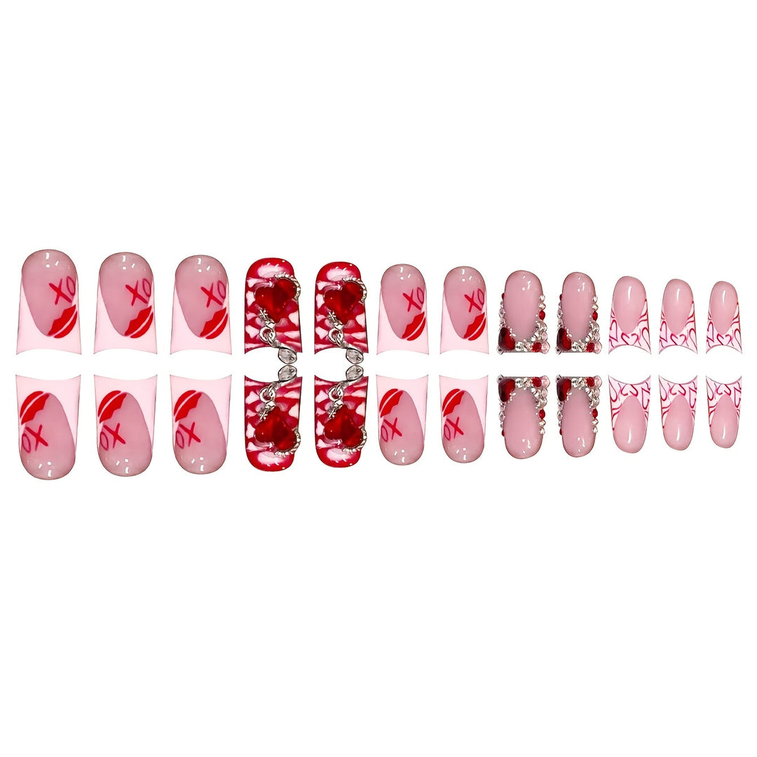 Romantisches Herz-Themen Press-On Nagelkunst Set Karnz
