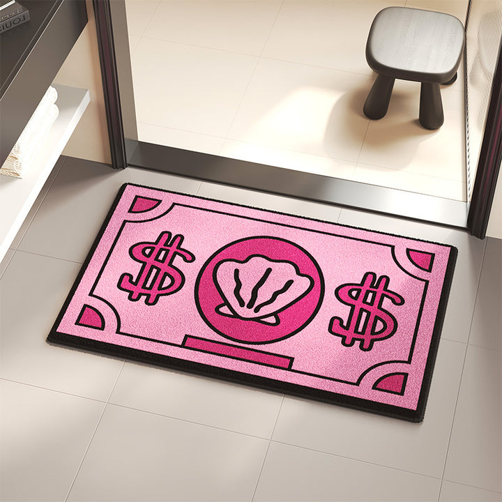 Absorbent Non-Slip Decorative Entrance Doormat with Graphic Dollar-Bill & Seashell Motif