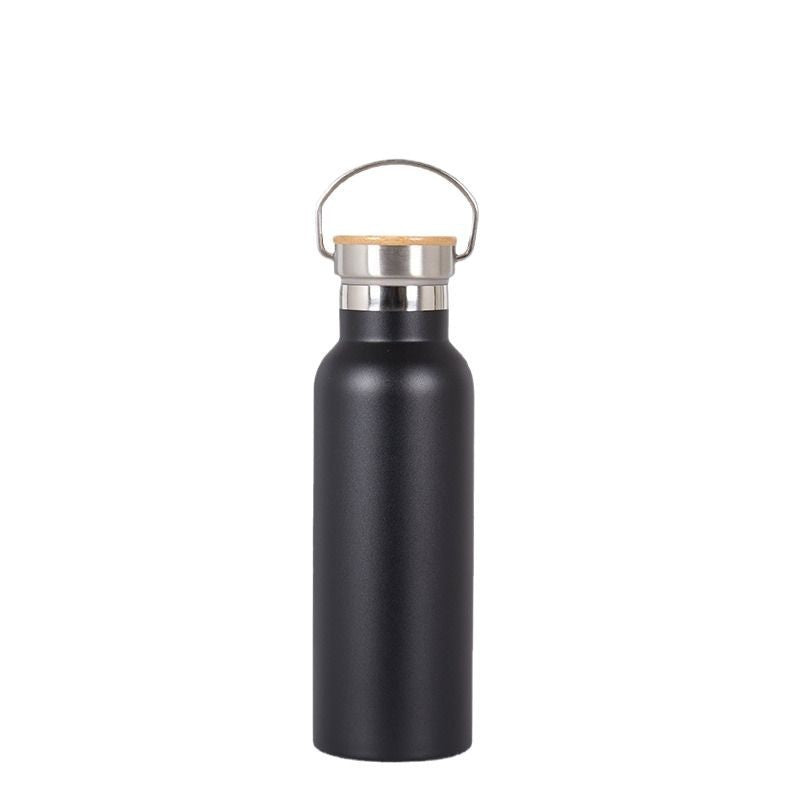 Damen Edelstahl Trinkflasche mit Bambusdeckel und Tragegriff Karnz