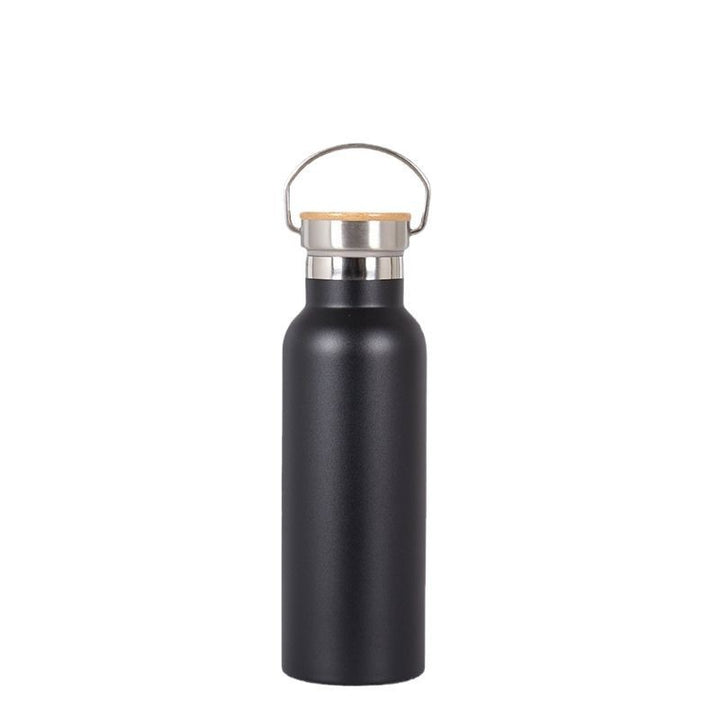 Damen Edelstahl Trinkflasche mit Bambusdeckel und Tragegriff Karnz