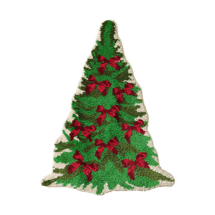 Weihnachtsbaumförmiger Chenille-Teppich mit tuftierter Schleifen‑Optik