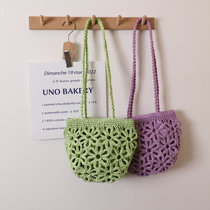 Damen Handgeknüpfte Korbtasche mit floralem Design Karnz