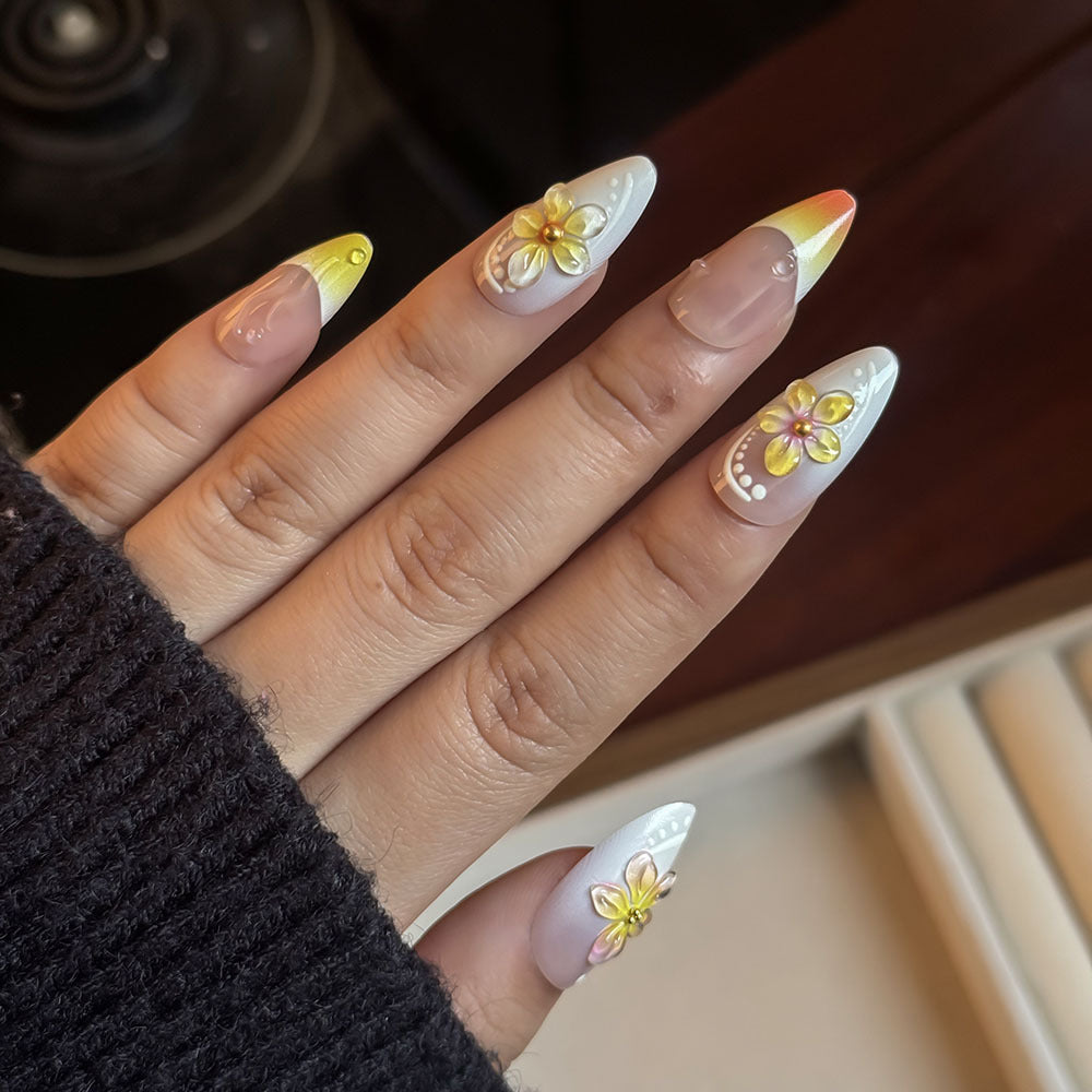 Vibrante Blumen Press-On Nagelkunst Set Karnz