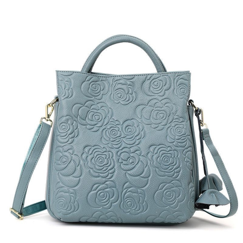 Prägung Floral Vegan Leder Top-Handle Tote mit abnehmbaren Crossbody-Träger