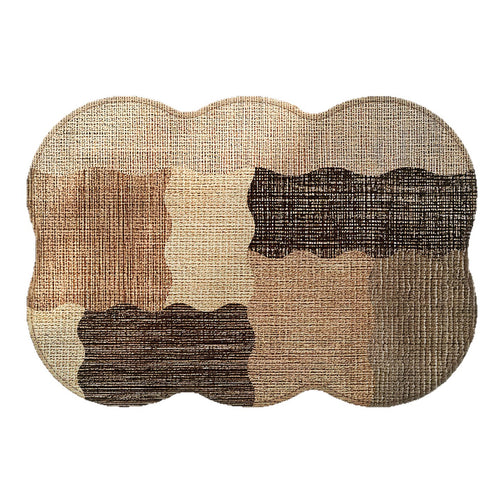 Wavy-Edge Low-Pile Patchwork Entrance Rug with Anti-Slip Backing