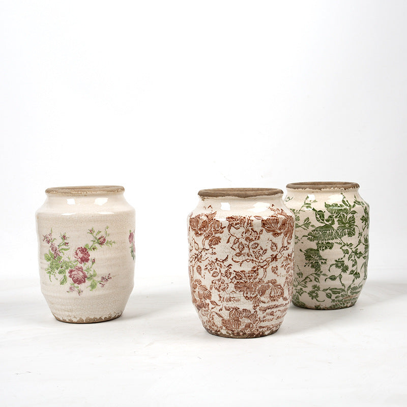 Florales Keramik Blumentopf mit Kunstmuster Karnz