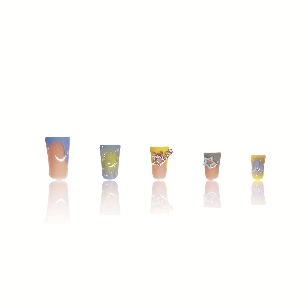 Kreatives Press-On Nagelkunstset mit Stern- und Tropfdesign Karnz