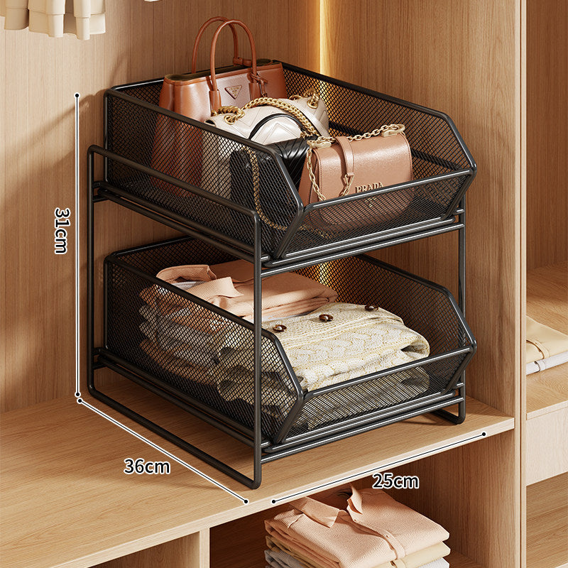 Doppel-Layer Metall-Mesh Ausziehbarer Kleiderschrank-Organizer für Handtaschen und gefaltete Kleidung