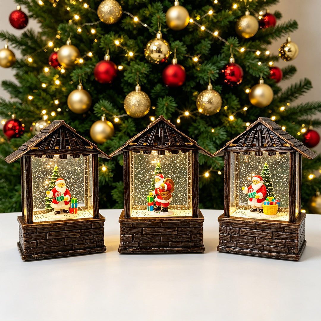 Weihnachtslaterne mit Schneekugel und LED-Beleuchtung Karnz