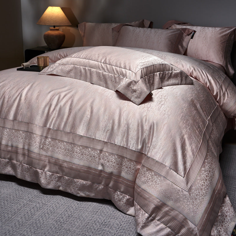 Luxus Jacquard-Satin Bettbezug-Set mit geprägtem Rand und verstecktem Verschluss
