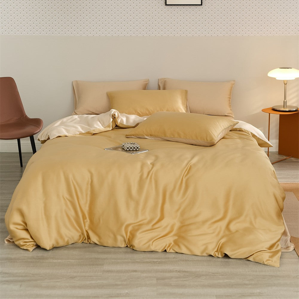 Wendbares Satin-Bettwäscheset mit seidig-glänzendem Griff und hautfreundlichem Baumwollmix