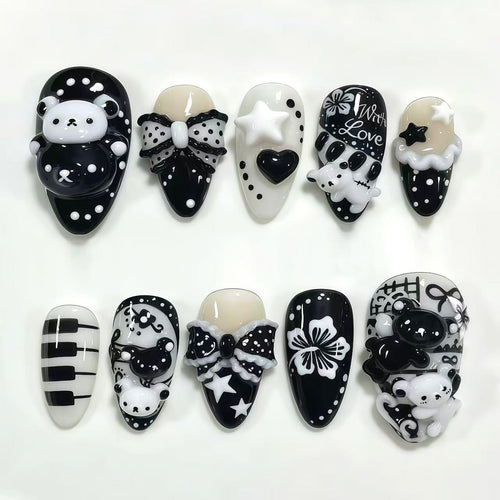 Künstlerisches Press-On Nagelkunstset mit kreativen Designs