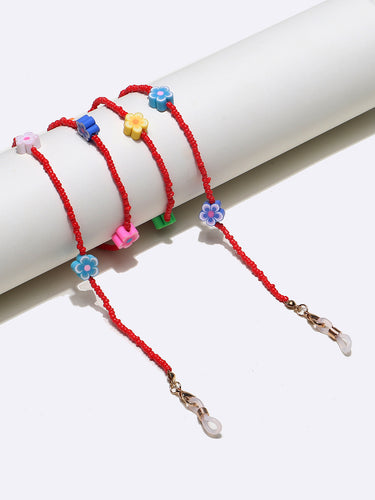 Bunte Blumige Perlen Brillen Kette Karnz