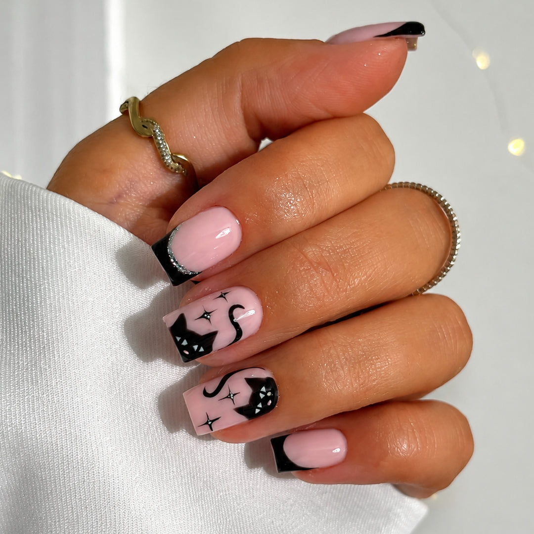 Dekoratives Katzen-Thema Press-On-Nagelset Karnz