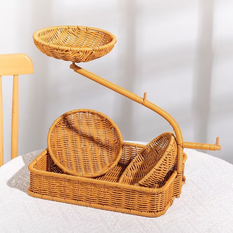 Unisex Obst- und Gemüseablage aus Rattan mit mehreren Etagen Karnz