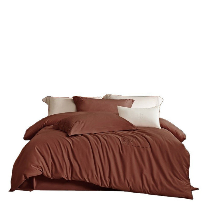 Luxuriöser bestickter Baumwollsatin Bettbezug Bettwäsche Set