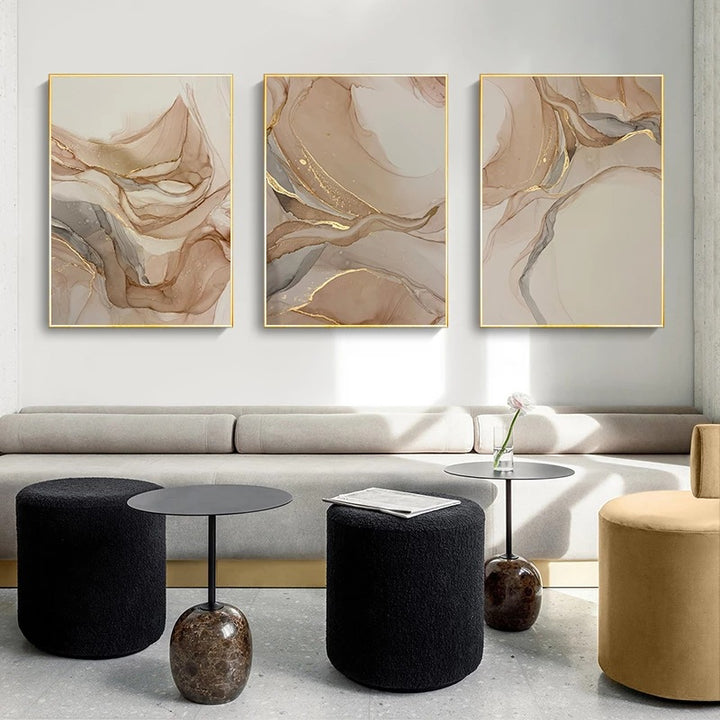 Set von 3 Stücken Beigefarbene Chic Flüssigmarmor Wandkunst Feine Kunst Leinwanddrucke Bilder Für Neutrale Farbige Wohnzimmer Schlafzimmer Kunst Moderne Hausinterieurdekoration