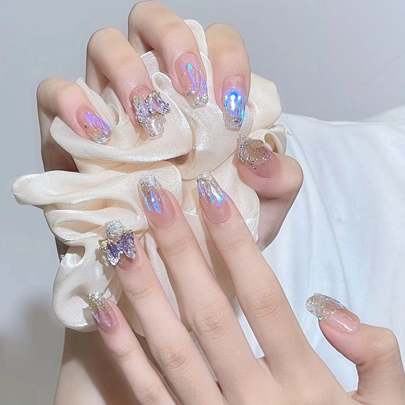 Kunstnagelset mit Glitzer- und 3D-Schmetterlingsverzierungen Karnz