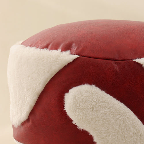 Runder gepolsterter Sitzpouf als Bodenhocker mit Vintage-Lederoptik und Teddy‑Fleece‑Einsätzen Karnz