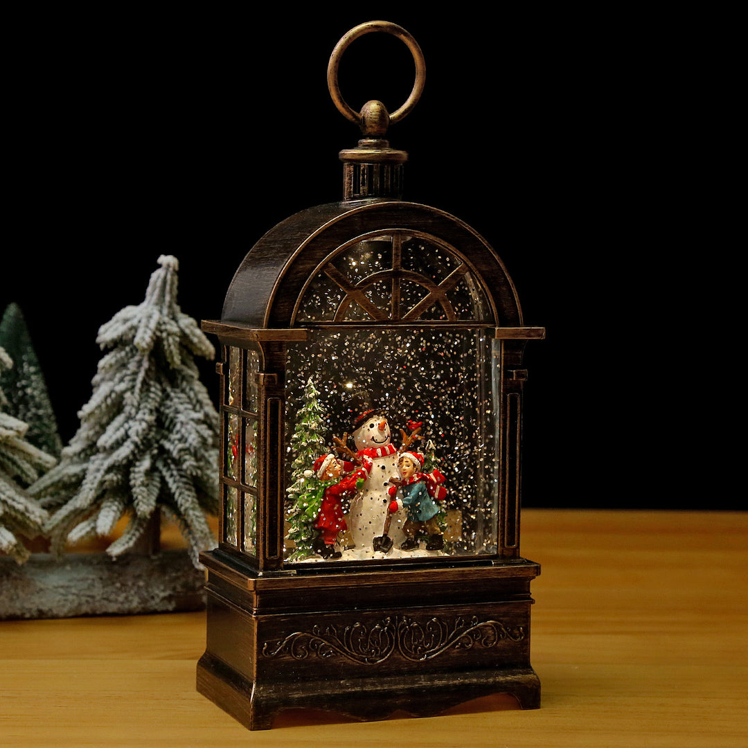 Beleuchtete Weihnachtslaterne mit Schnee- und Weihnachtsmotiv Karnz