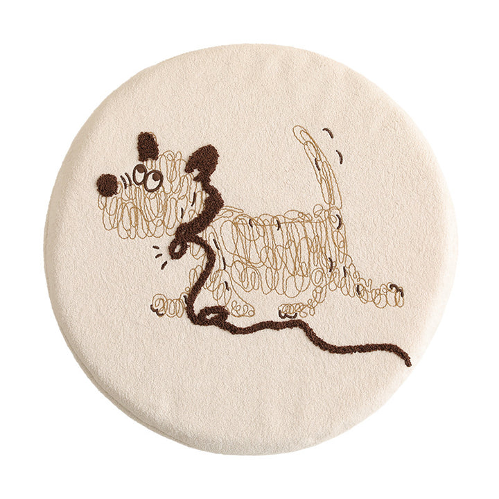 Rundes Sitzkissen mit gesticktem Katzenmotiv und weichem Mikrofaserbezug Karnz