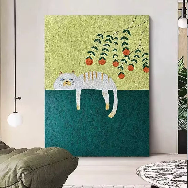 Verspielte katzenmotivierte strukturierte Leinwandkunstwerke