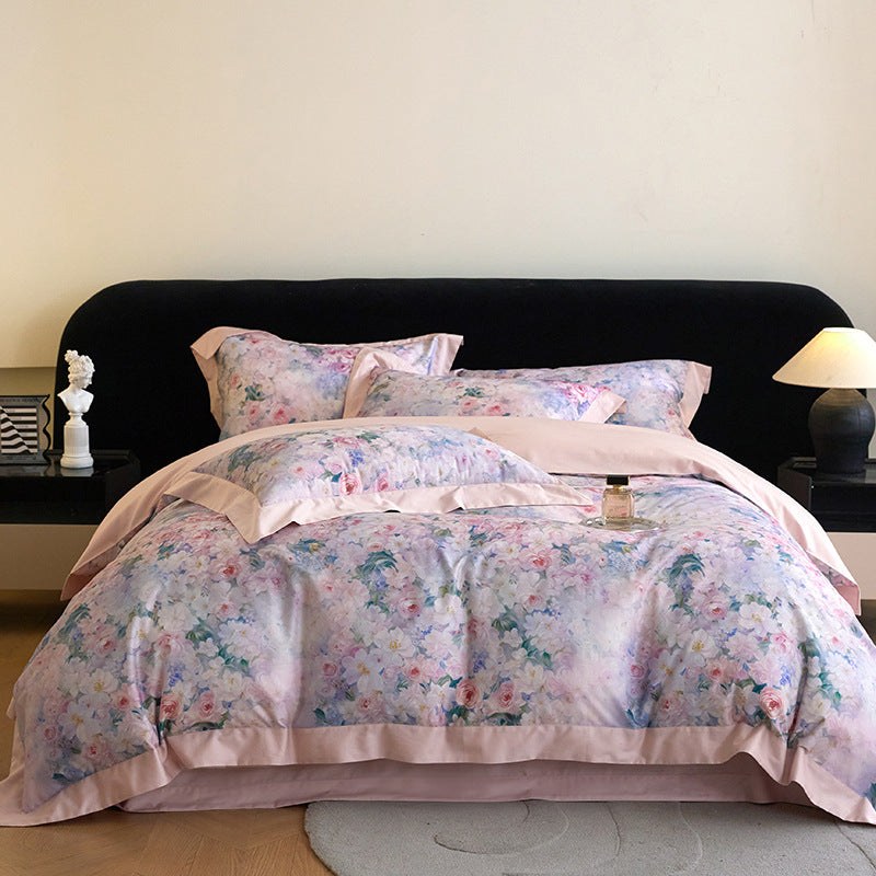 Luxuriöses Floral Baumwollsatin Bettbezugset