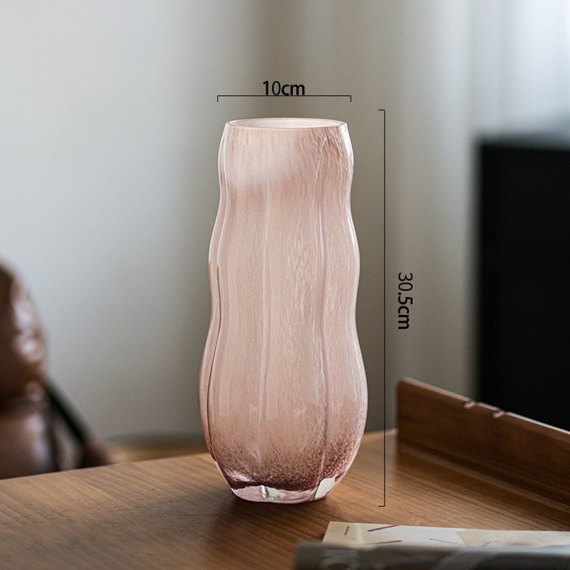 Mouthblown Textured Decorative Glass Vase with Organic Curved Silhouette Karnz