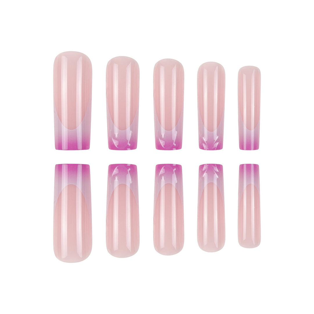 Elegante lange Acryl Press-On-Nagelset mit künstlerischem Ombré-Design Karnz