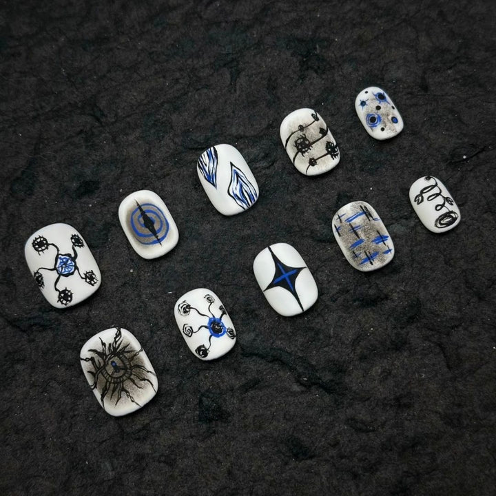 Künstlerisches katzenmotiviertes Press-On-Nagelkunstset Karnz