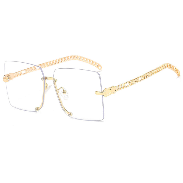 Damen modische Sonnenbrille mit luxuriösem Kettenarm und rechteckigem Rahmen Karnz