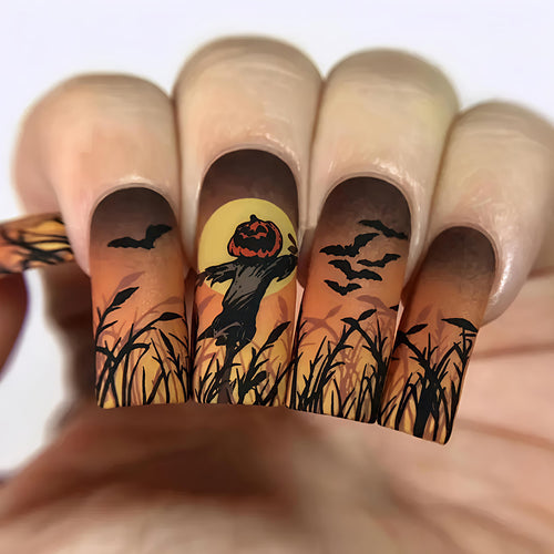 Halloween Kunstnägel mit Gruseligem Kürbis- und Fledermausmotiv Karnz