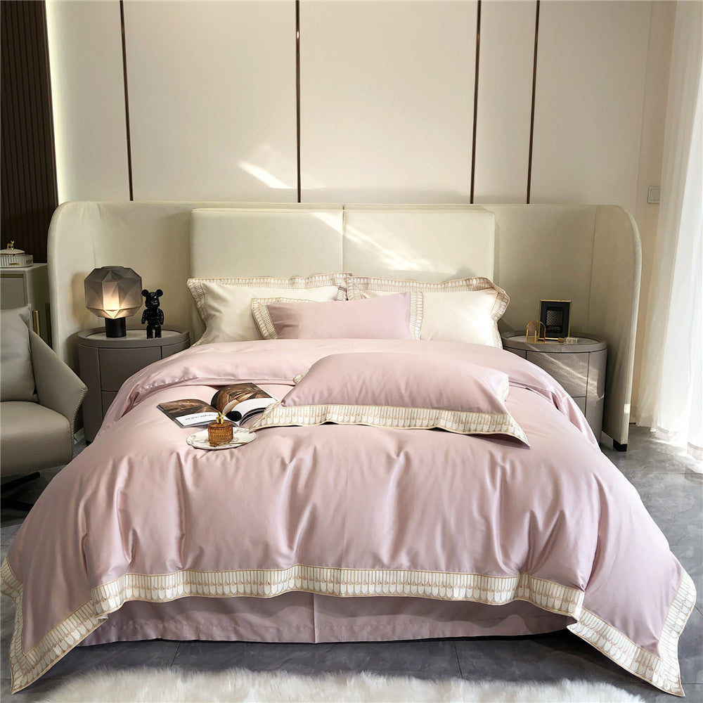 Luxus Baumwoll-Satin Bettwäsche Set mit geflochtenem Saum und passenden Kissenbezügen