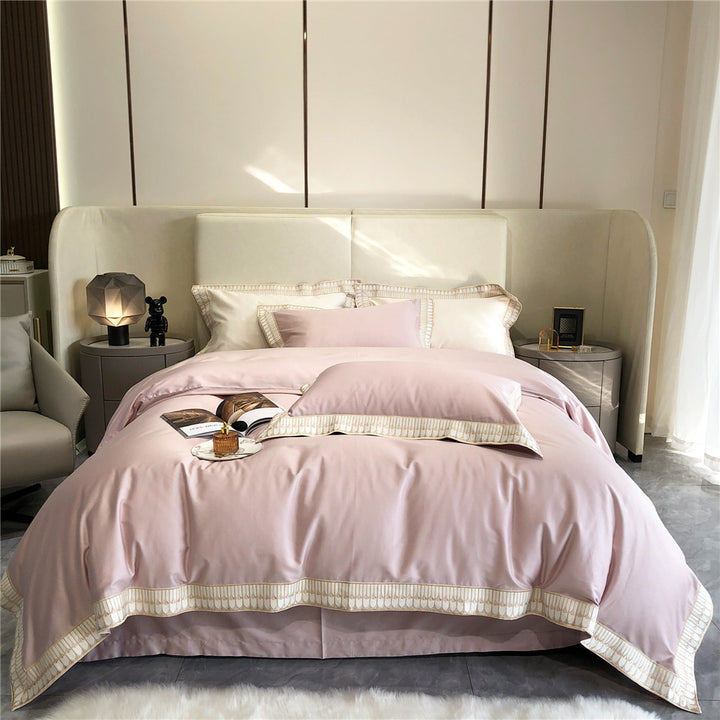 Luxus Baumwoll-Satin Bettwäsche Set mit geflochtenem Saum und passenden Kissenbezügen