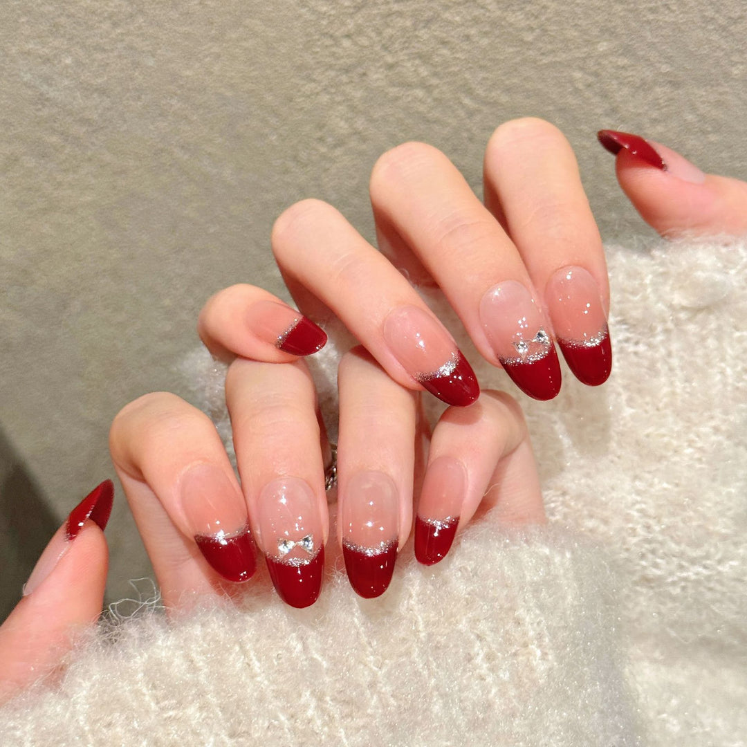 Elegantes Gradient Press-On-Nägel-Set mit funkelt Akzenten