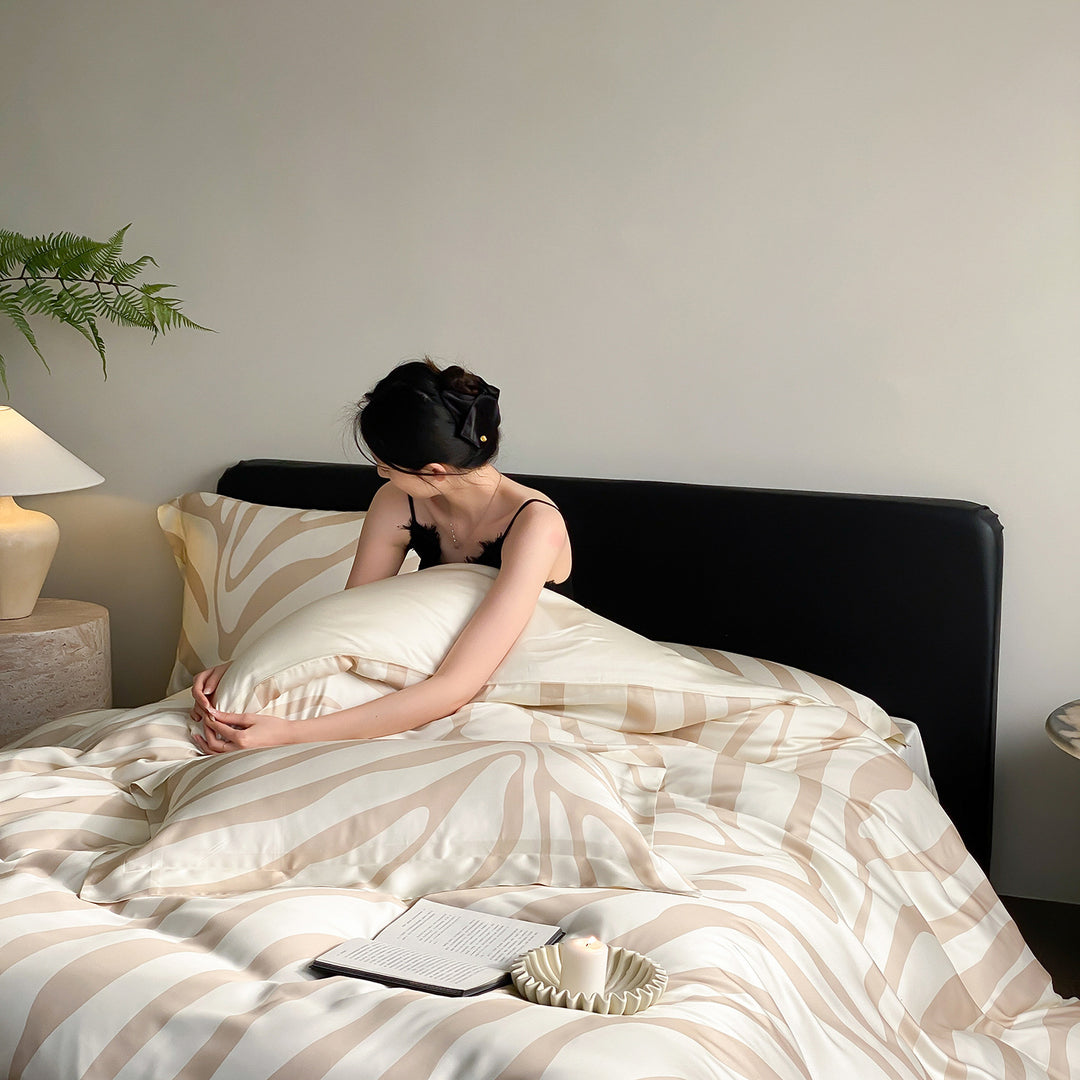 Luxuriöses Satin-Bettwäsche-Set mit elegantem Wellen- und Zebra-Muster