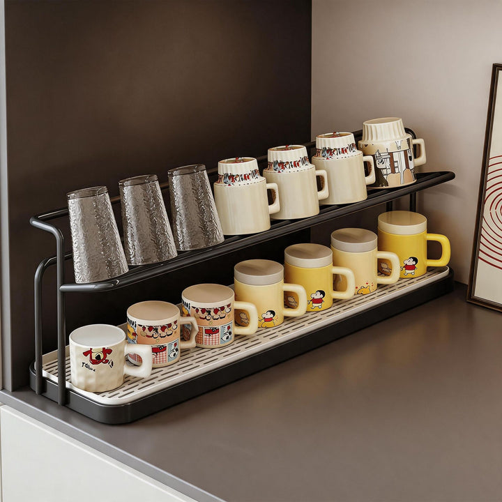 Doppelschichtige Küchenarbeitsplatte Kaffeetasse und Geschirrabtropfgestell mit herausnehmbarer Tropfschale