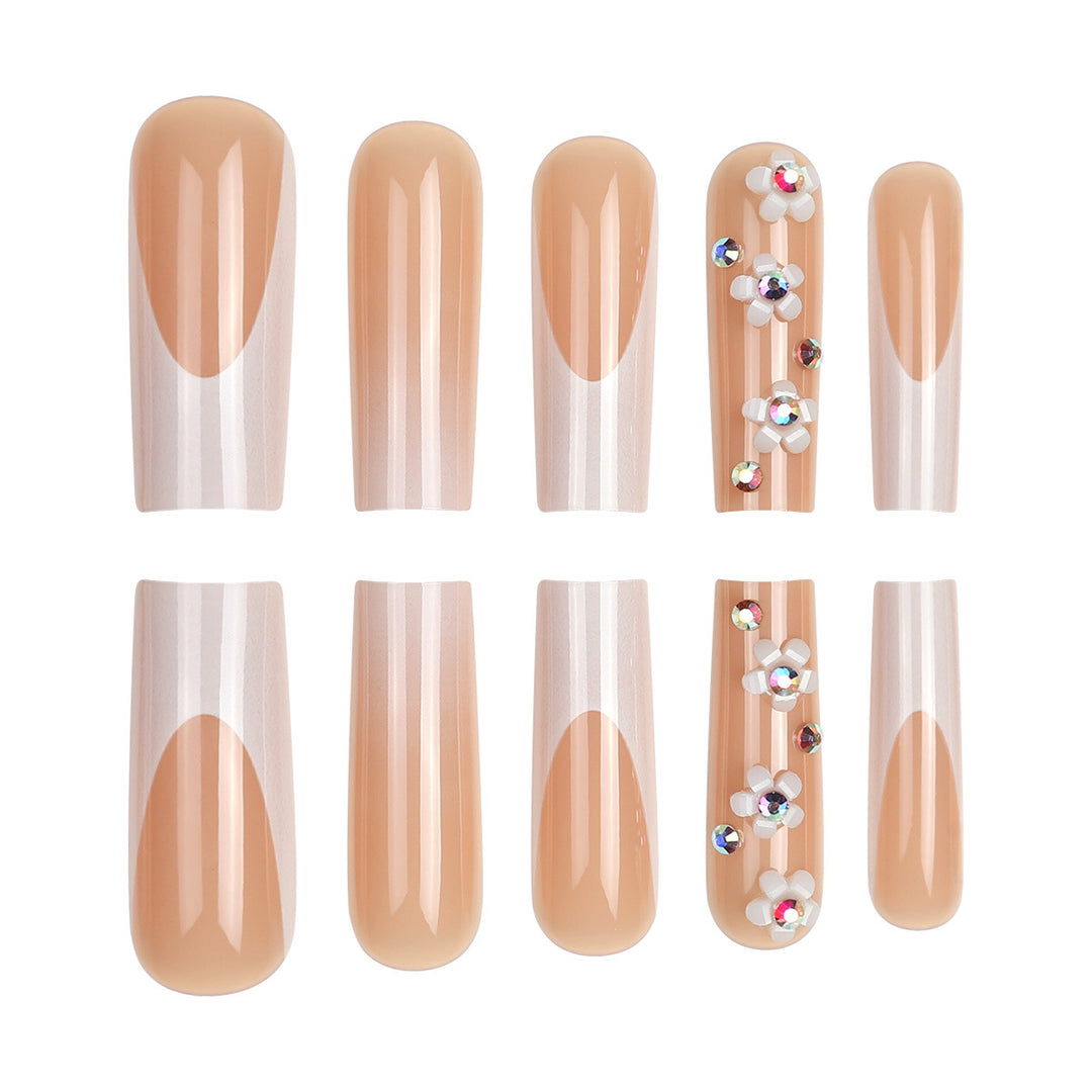 Blumenverzierte Stiletto Press-On Nägel Karnz
