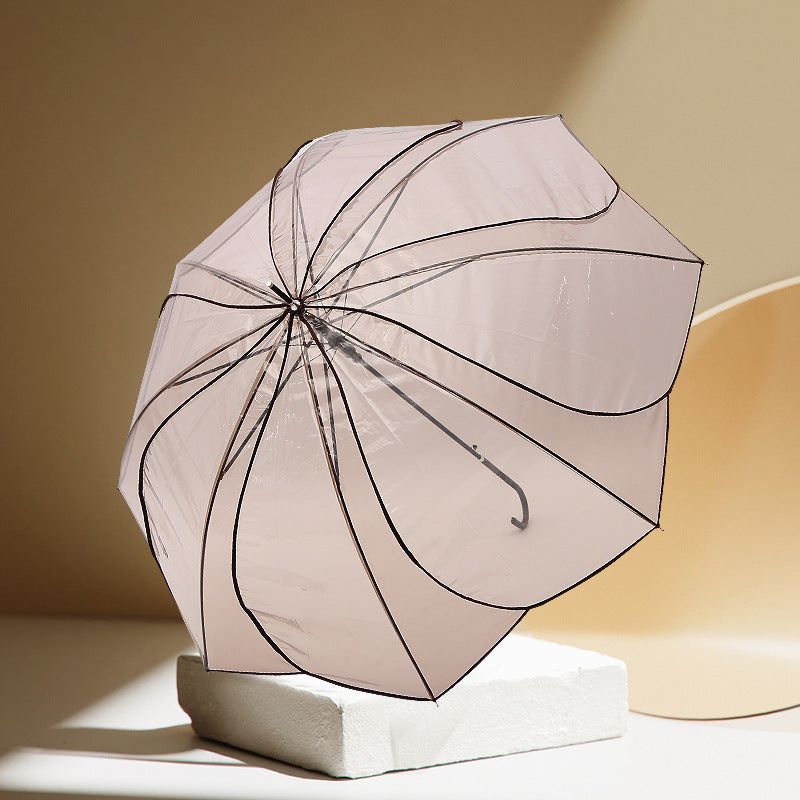 Damen Transparentes Design Faltregenschirm Karnz
