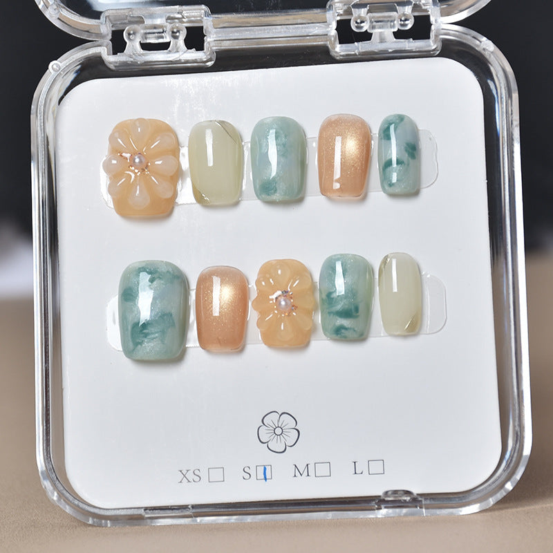 Dekorativer Floral Press-On Nagelset Karnz