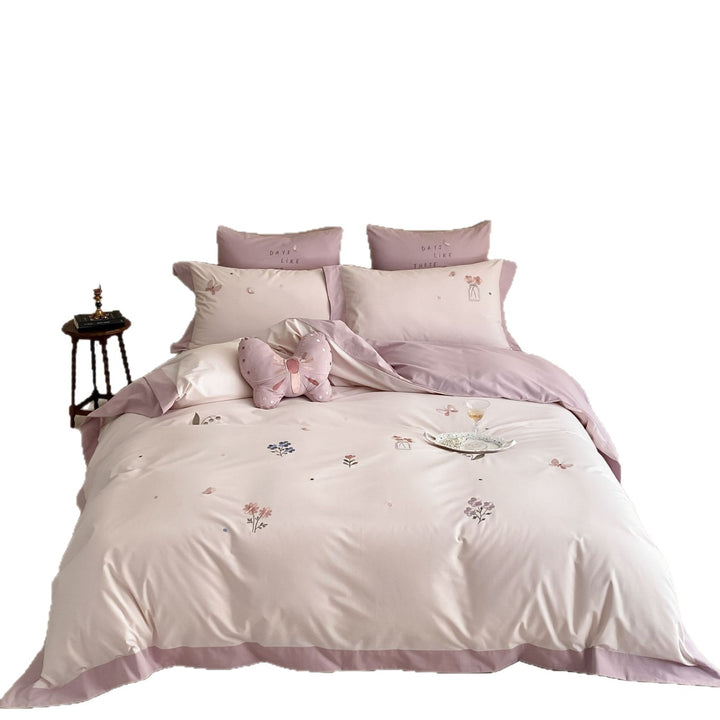 Botanisches Mikro-Satin Bettbezug Set mit Mini-Stickerei & Kissenbezügen