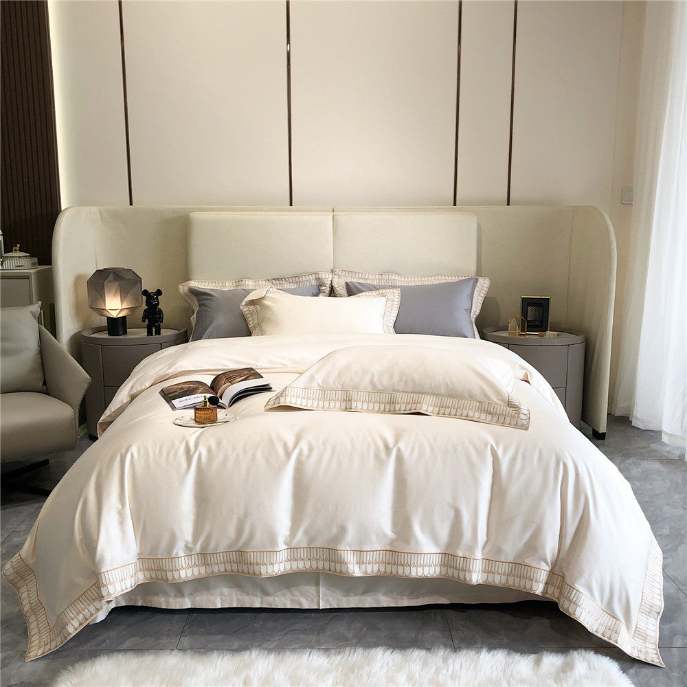 Luxus Baumwoll-Satin Bettwäsche Set mit geflochtenem Saum und passenden Kissenbezügen
