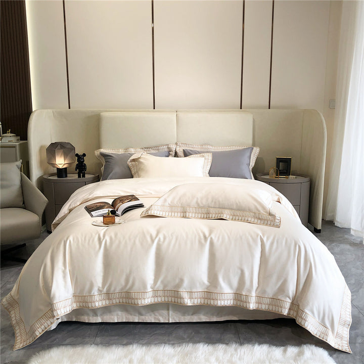 Luxus Baumwoll-Satin Bettwäsche Set mit geflochtenem Saum und passenden Kissenbezügen