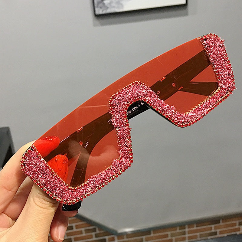 Damen elegante Glitzer-Sonnenbrille mit markantem Rahmen Karnz
