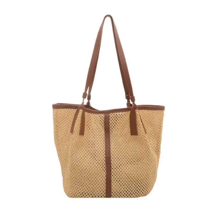Woven Straw Tote Bag mit Lederakzenten